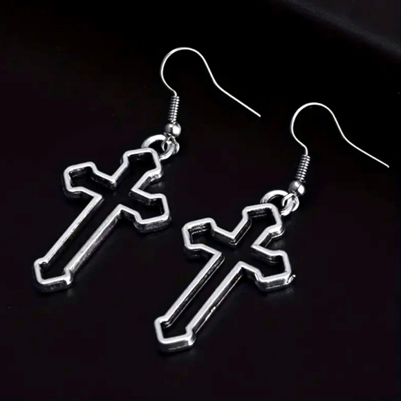 Hollowed out cross earrings Silver crucifix earrings - Picture 1 of 3